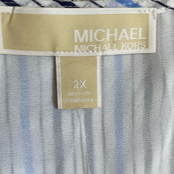 Michael Kors Blue and White Striped Faux Wrap Dress - Picture 3 of 6